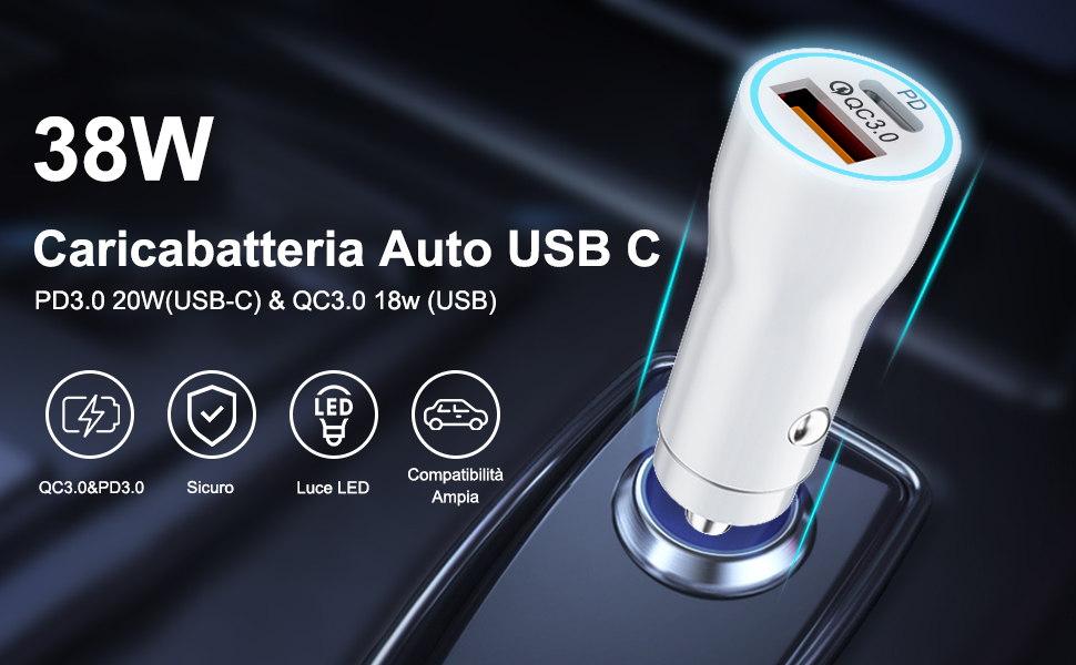 Recensione del Caricabatteria Auto USB C 38W per iPhone