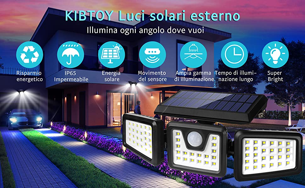 Luce solare LED esterno KIBTOY: recensione e opinioni