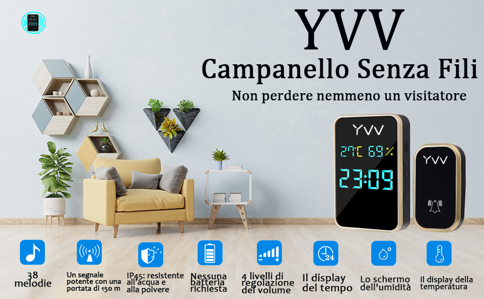 YVVV campanello senza fili: 38 melodie e 4 livelli di volume